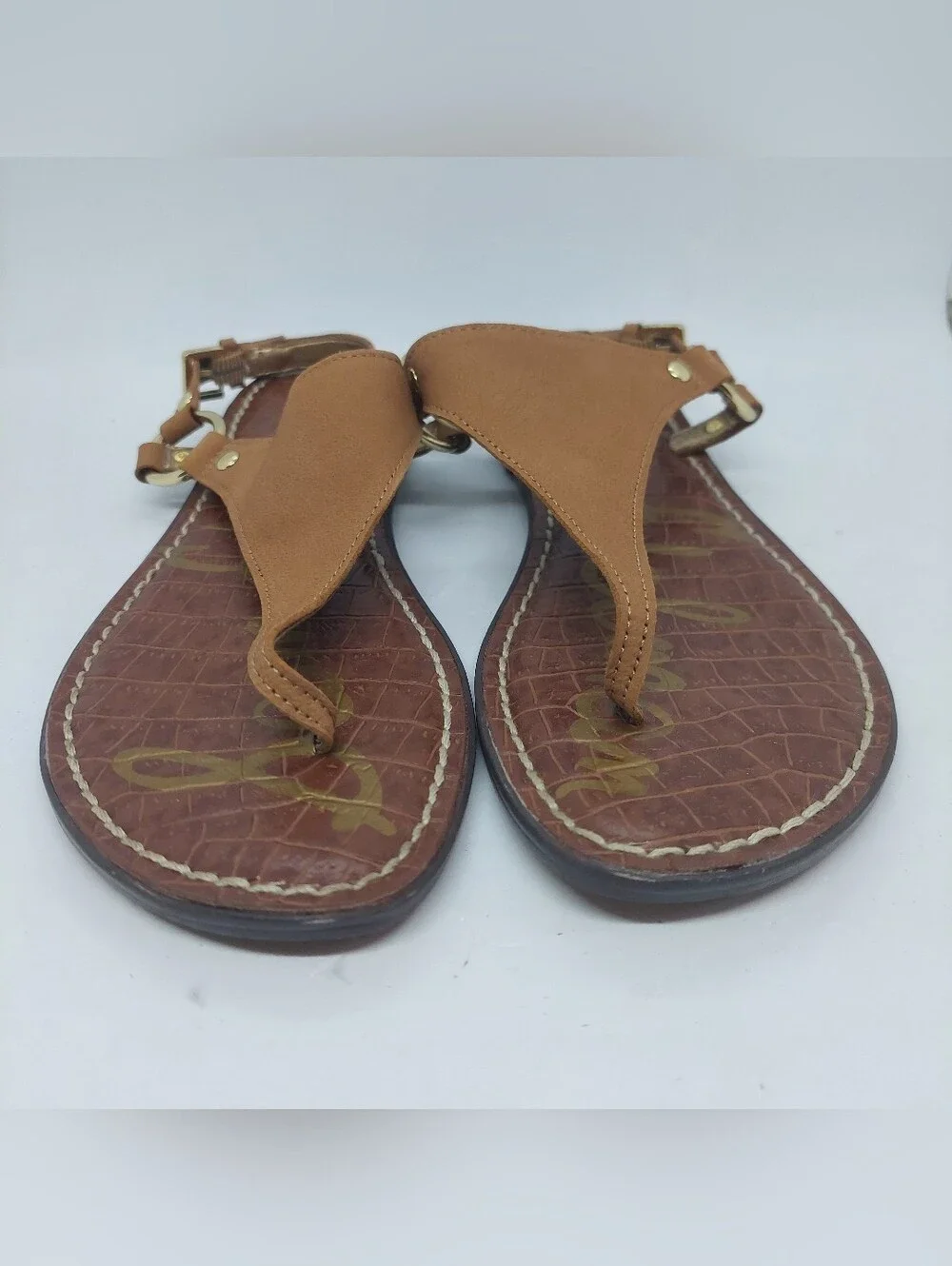 Sam Edelman Greta Sandals Brown Leather Thong Slingback Flats Womens Size 5.5M